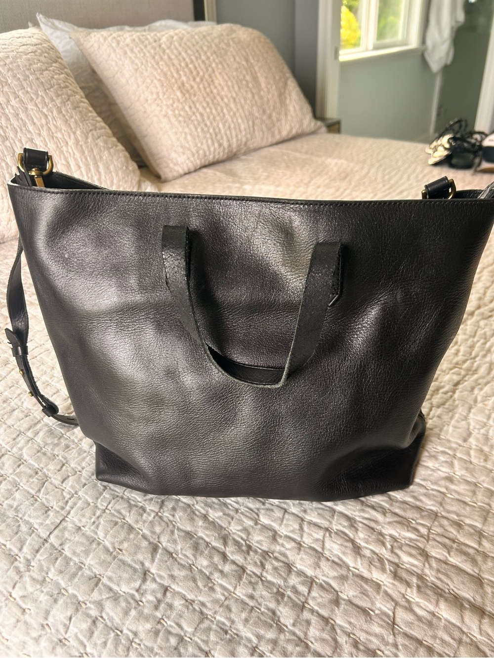 Madewell Black Leather Tote with Adjustable Strap